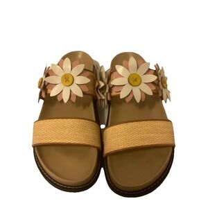 Fabrizio Viti Daisy Leather Applique Boho Chic Rafia Woven Strap Sandals 38 US 8